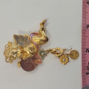 Vintage Signed Kirks Folly Lucky Penny Dangle Brooch Pin